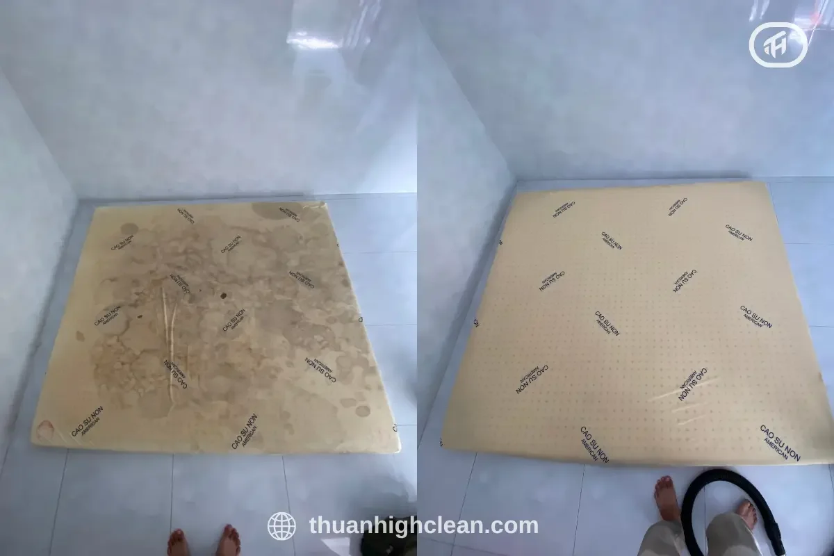 Hình ảnh khác biệt trước và sau khi sử dụng dịch vụ giặt nệm